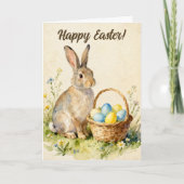 Happy Easter Vintage Bunny with Egg Basket Karte (Vorderseite)