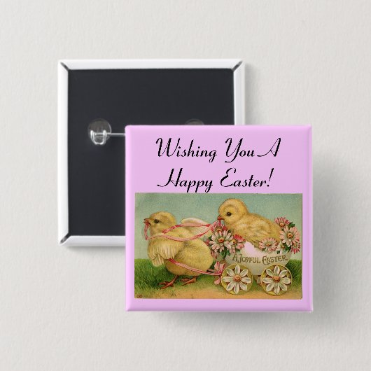 Happy Easter Vintage Chicks Button (Vorne & Hinten)