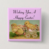 Happy Easter Vintage Chicks Button (Vorderseite)