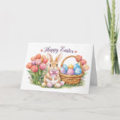 Happy Easter Watercolor Bunny Card | Tulips  Karte (Vorderseite)