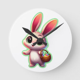 Happy Easter Watercolor Bunny Runde Wanduhr