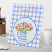 Happy Easter Watercolor Tulips Blue Chech Sockelschild (In Situ)
