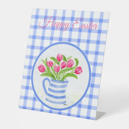 Happy Easter Watercolor Tulips Blue Chech Sockelschild