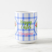 Happy Easter Watercolor Tulips Blue Check Kaffeetasse (Mittel)