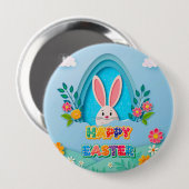 Happy Easter | Whimsical Easter Bunny and Floral Button (Vorne & Hinten)