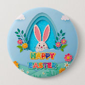 Happy Easter | Whimsical Easter Bunny and Floral Button (Vorderseite)