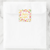 Happy Easter Whimsical Red Yellow Floral Quadratischer Aufkleber (Tasche)