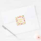 Happy Easter Whimsical Red Yellow Floral Quadratischer Aufkleber (Umschlag)