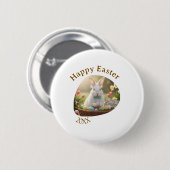 Happy Easter white bunny year photo family name Button (Vorne & Hinten)