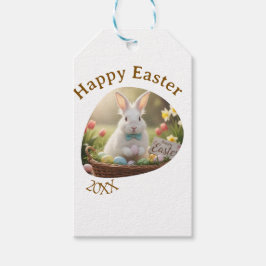 Happy Easter white bunny year photo family name  Geschenkanhänger
