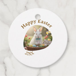 Happy Easter white bunny year photo family name  Geschenkanhänger