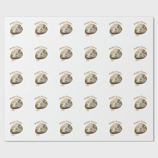 Happy Easter white bunny year photo family name Geschenkpapier (Flach)