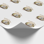 Happy Easter white bunny year photo family name Geschenkpapier (Ecke)