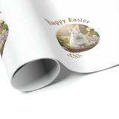 Happy Easter white bunny year photo family name Geschenkpapier (Rolleneckpunkt)