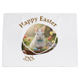 Happy Easter white bunny year photo family name  Große Geschenktüte