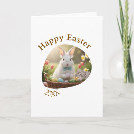 Happy Easter white bunny year photo family name  Karte