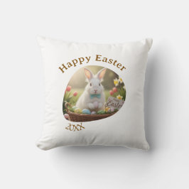 Happy Easter white bunny year photo family name  Kissen