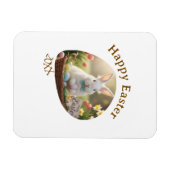 Happy Easter white bunny year photo family name  Magnet (Horizontal)