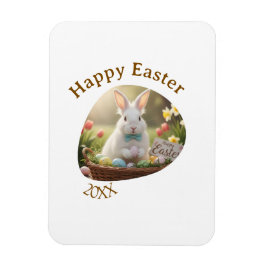 Happy Easter white bunny year photo family name  Magnet