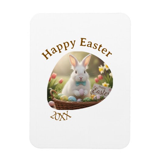 Happy Easter white bunny year photo family name  Magnet (Vertikal)