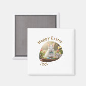 Happy Easter white bunny year photo family name Magnet (Vorderseite/Rückseite)