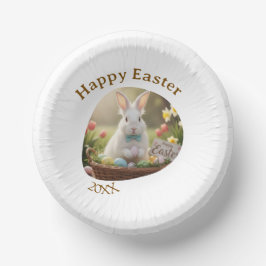 Happy Easter white bunny year photo family name  Pappteller