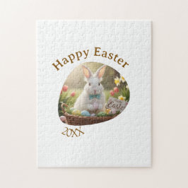 Happy Easter white bunny year photo family name  Puzzle