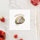 Happy Easter white bunny year photo family name Serviette (Beispiel)