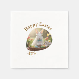 Happy Easter white bunny year photo family name  Serviette