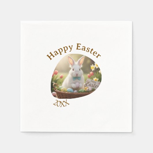 Happy Easter white bunny year photo family name Serviette (Vorderseite)