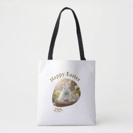 Happy Easter white bunny year photo family name  Tasche