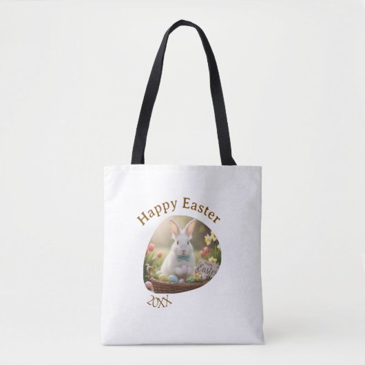 Happy Easter white bunny year photo family name Tasche (Vorderseite)