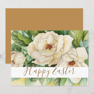Happy Easter White Magnolia Gold Text Floral Feiertagskarte