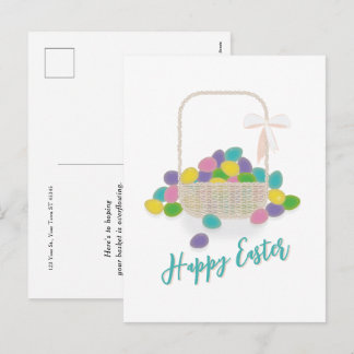 Happy Easter Wicker Basket &  Pastel Eggs Spring Feiertagspostkarte