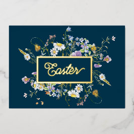 Happy Easter Wildblumen Gold Foil Folien Feiertagskarte