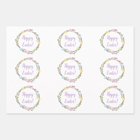 Happy Easter Willow Wreath With Pastel Eggs Geschenkpapier Set (Vorderseite 2)