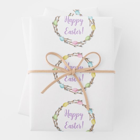 Happy Easter Willow Wreath With Pastel Eggs Geschenkpapier Set (Beispiel)