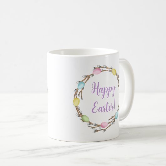 Happy Easter Willow Wreaths With Pastel Eggs Kaffeetasse (VorderseiteRechts)