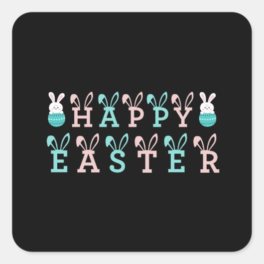 Happy Easter Wishings - Funny Bunny Oaster Quadratischer Aufkleber (Vorderseite)