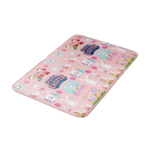 Happy Easter Wishings - Pattern Funny Bunny Oaster Badematte (Schrägansicht)