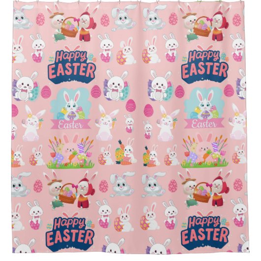 Happy Easter Wishings - Pattern Funny Bunny Oaster Duschvorhang (Vorderseite)