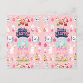 Happy Easter Wishings - Pattern Funny Bunny Oaster Feiertagspostkarte
