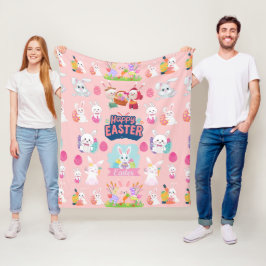 Happy Easter Wishings - Pattern Funny Bunny Oaster Fleecedecke