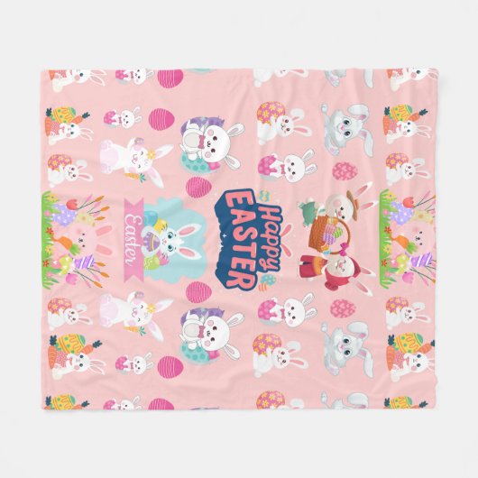 Happy Easter Wishings - Pattern Funny Bunny Oaster Fleecedecke (Vorderseite (Horizontal))