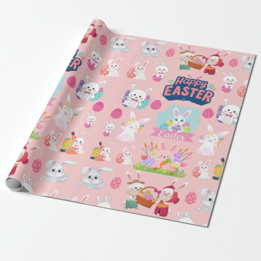 Happy Easter Wishings - Pattern Funny Bunny Oaster Geschenkpapier (Ungerollt)