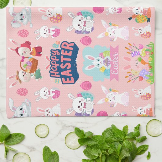 Happy Easter Wishings - Pattern Funny Bunny Oaster Geschirrtuch (Gefaltet)