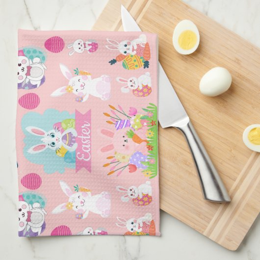 Happy Easter Wishings - Pattern Funny Bunny Oaster Geschirrtuch (Viertel Falte)