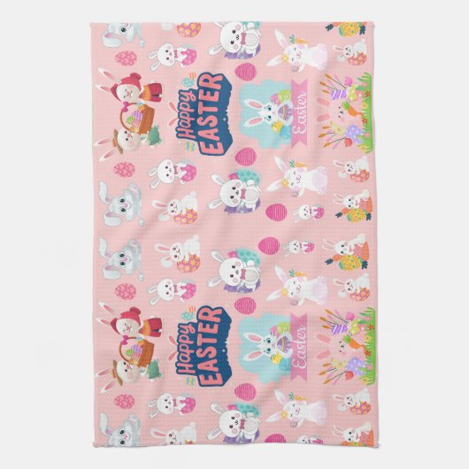 Happy Easter Wishings - Pattern Funny Bunny Oaster Geschirrtuch (Vertikal)