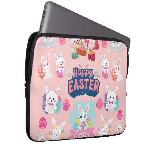 Happy Easter Wishings - Pattern Funny Bunny Oaster Laptopschutzhülle (Vorne Rechts)