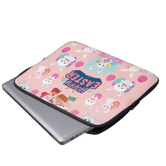 Happy Easter Wishings - Pattern Funny Bunny Oaster Laptopschutzhülle (Vorne Knopf)